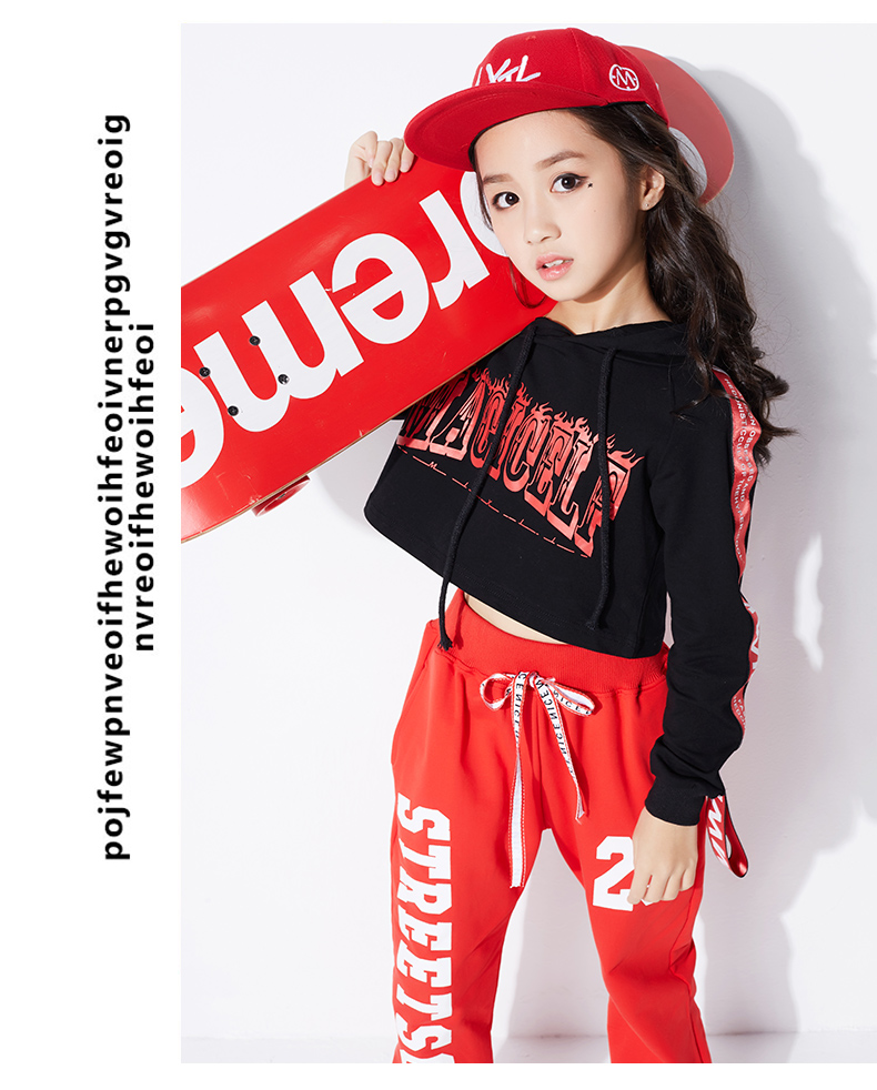 Cô gái nhảy jazz trang phục trẻ em nữ rốn hiện đại trang phục nhảy hip hop lỏng lẻo đường phố phù hợp với mùa hè thủy triều đồ cho bé trai