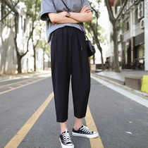 Casual sweatpants womens autumn thin loose large size fat mm nine-point high waist thin straight wide leg pants trend