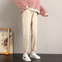 Large size overalls womens spring and autumn loose bf thin high waist 200 kg fat mm nine-point casual straight Harlan pants