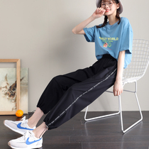 Drawstring sweatpants womens pants spring and autumn loose nine points 200 kg large size fat mm casual wide-leg harem pants ins tide