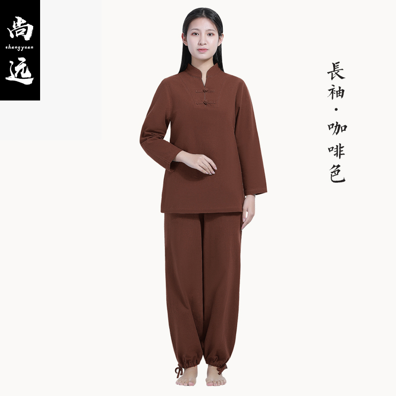 Shang nhân dân tệ như zen đặc biệt loạt bộ yoga phù hợp dài sleevehan váy Thiền ăn mặc phong Trung Quốc zen Tang váy