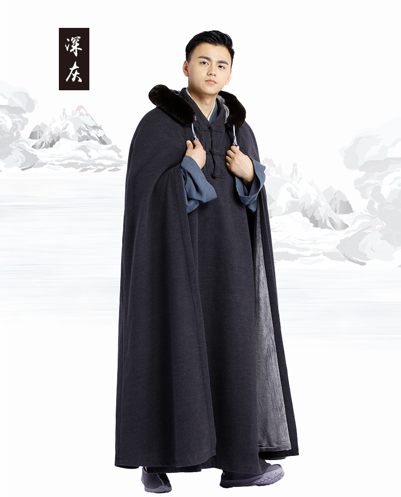 Shang Yuan mùa đông lạnh mới bộ len cộng với áo choàng nhung thiền 风 áo gió 僧人 居士 áo gió mùa hè