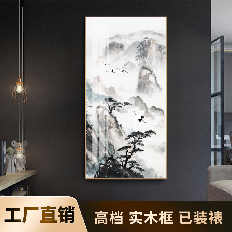 Home entrance decorative painting Vertical version of the door corridor corridor mural Living room Light luxury hanging painting Modern ink landscape