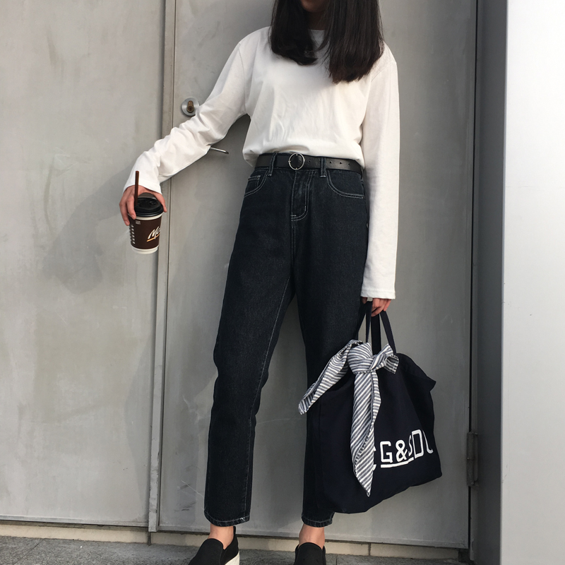 Quần jeans BF chín điểm quần củ cải mới làn sóng sinh viên Hàn Quốc hoang dã mùa thu 2017 quần lửng nữ shop thời trang nữ