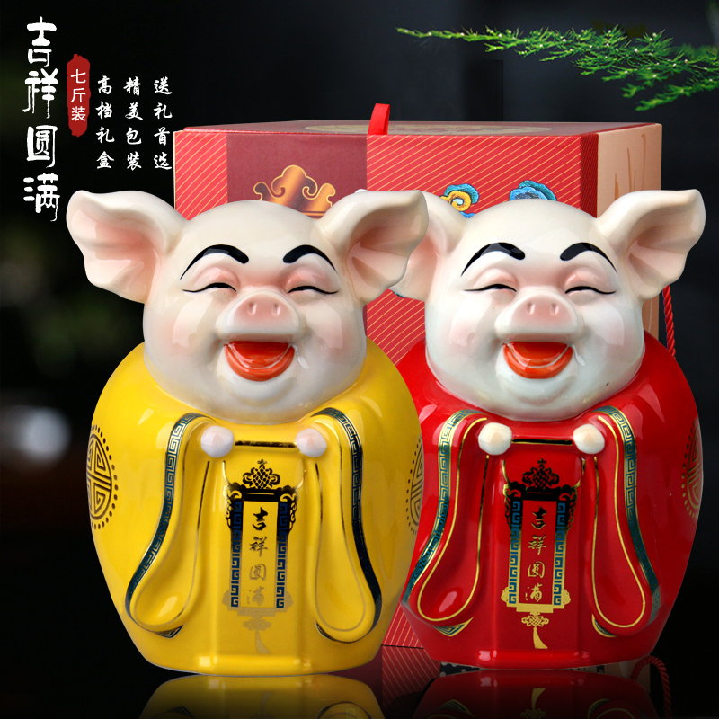 An empty bottle ceramic colored enamel gold - plated silver, golden pig pig 1 catty 2 jins of 3 kg 5 jins of 7 kg sealed household bottle