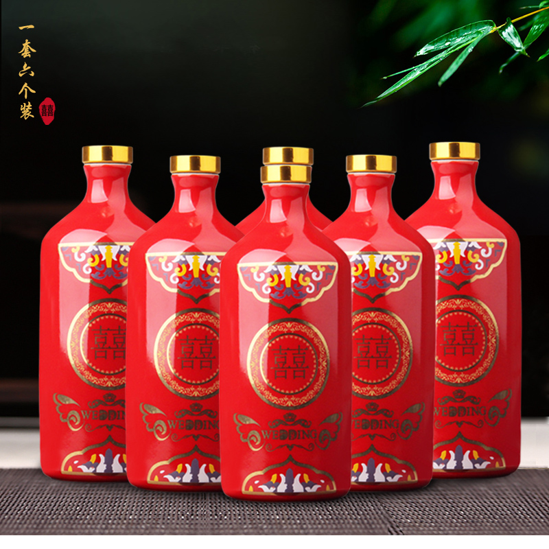 Jingdezhen ceramic bottle 1 kg pack an empty bottle of red wine jar is festival xi wine bottle special marriage