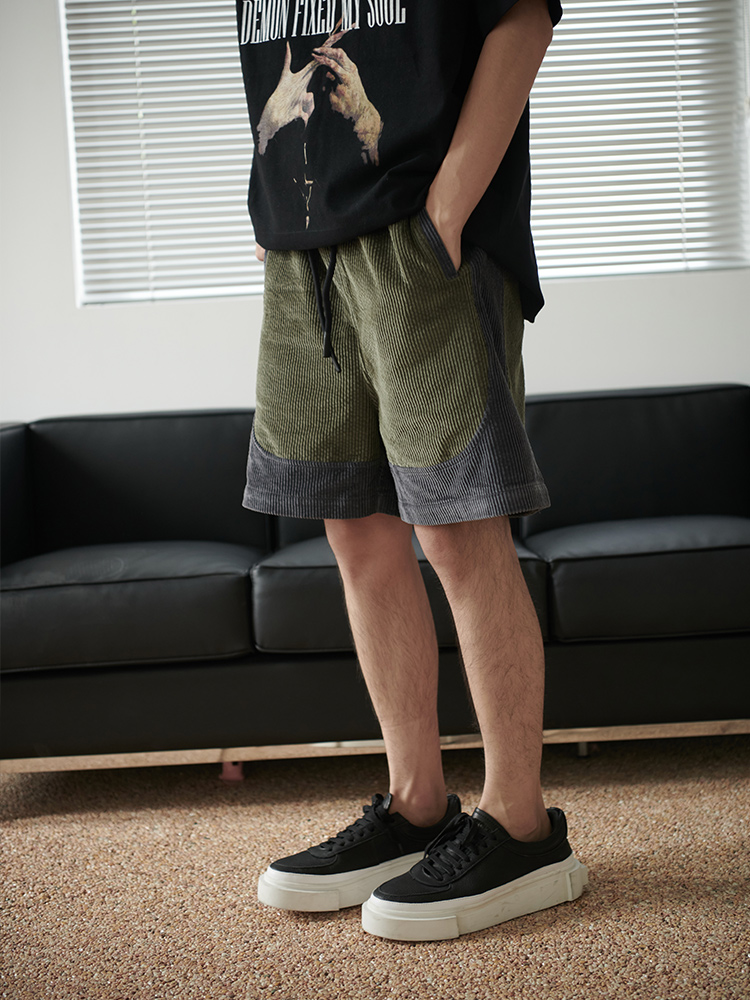 The Dirty Collection corduroy color drawstring casual tidal brand five-point loose big shorts