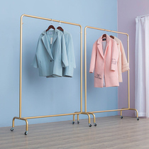 Clothing store display stand Floor-to-ceiling golden clothes rack Simple womens clothing store shelf Shop decoration with wheels