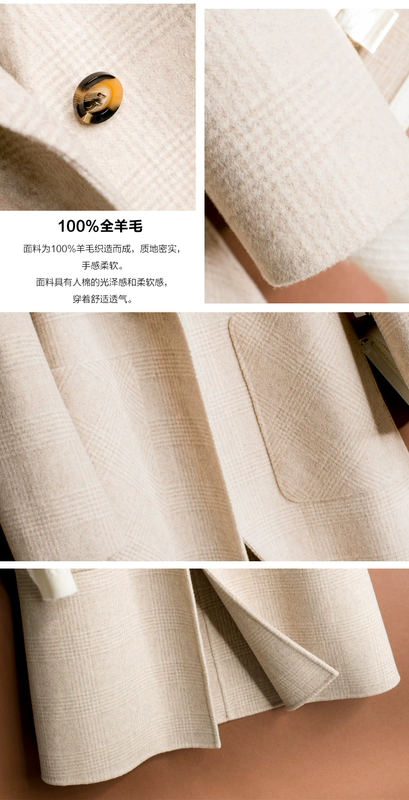 Áo khoác lông cừu kẻ sọc mới 18 chiếc áo khoác len kẻ sọc dài Áo khoác len không có cashmere chống mùa