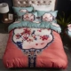 Cotton bốn mảnh đặc biệt 1,8m giường đôi lưới màu đỏ trải chăn 1,5 mét giường bốn mảnh gió