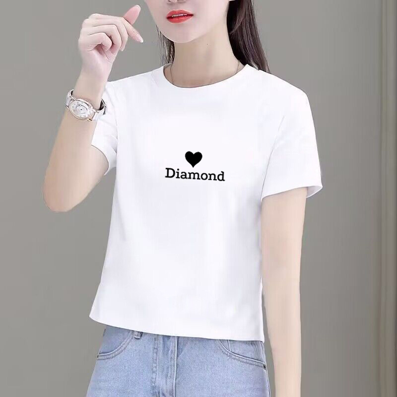 Short-Sleeved T-Shirt for Petite Women, White, 2025 Summer New Style, Pure Cotton, Loose Fit, High-Waisted, Stylish Black Top
