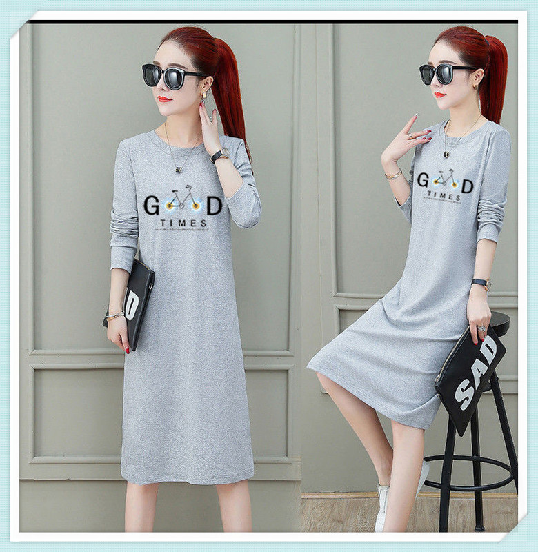 Casual Over-The-Knee Long-Sleeved Dress for Women 2025 Plus Size Women's T-Shirt Dress Slimming for Chubby Girls Early Autumn Autumn Clothing
