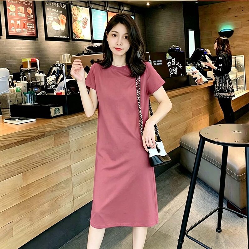 Summer Mid-Length Dress for Women, Summer 2026 Fashion Short-Sleeved T-Shirt Printed Long Dress, Loose Plus Size, Lazy Style Summer Mid-Length Dress for Women, Summer 2026 Fashion Short-Sleeved T-Shirt Printed Long Dress, Loose Plus Size, Lazy Style