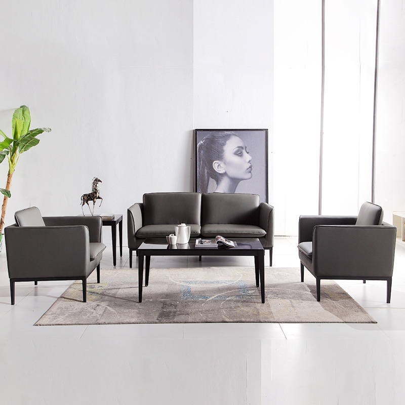 Office sofa coffee table combination business reception leather sofa modern minimalist reception three-person office sofa