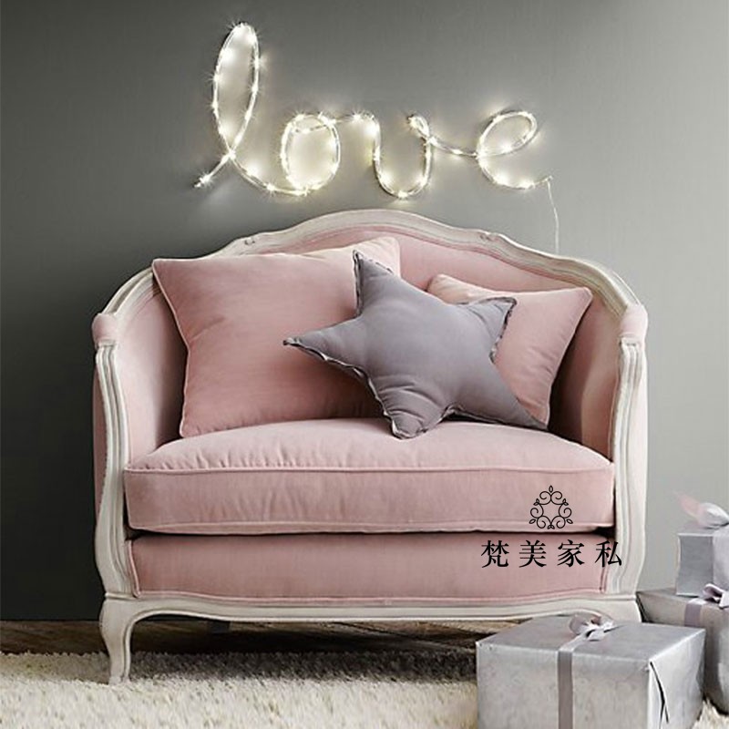 American solid wood sofa French retro old single fabric sofa simple double three-person sofa chair