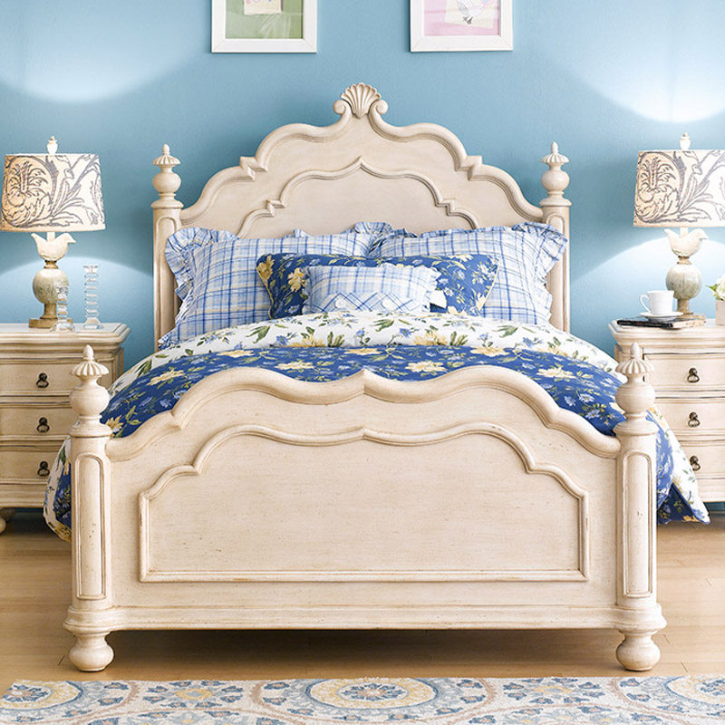 American solid wood bed French style retro children princess bed bedroom furniture 1 2 m male girl single double bed-Taobao