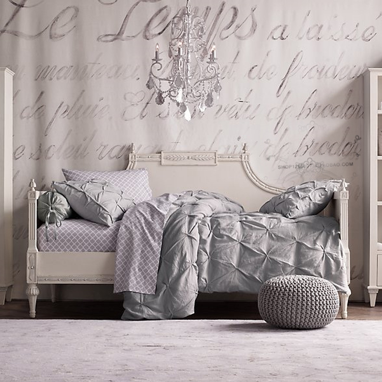 American solid wood child sofa bed French style retro sculpted princess Single beds small family type multifunctional trio sofa