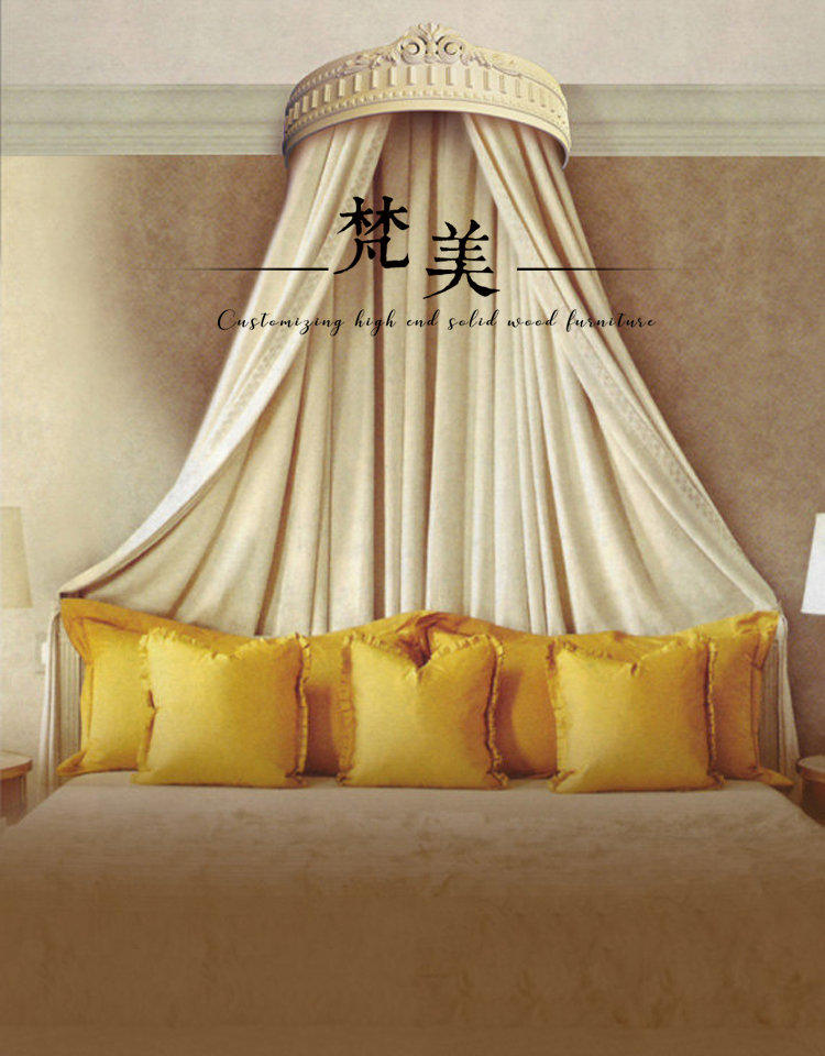 New American solid wood vintage old handmade carved bed crown European Princess crown Korean bed curtain frame