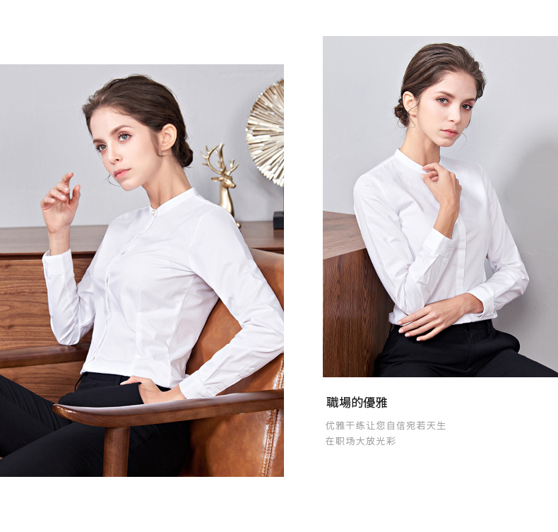 Cổ áo nhỏ đứng cổ áo sơ mi trắng nữ dài tay 2018 xuân hè mới Áo sơ mi Han Fan chuyên nghiệp áo liền quần đầm đáy thời trang công sở nữ