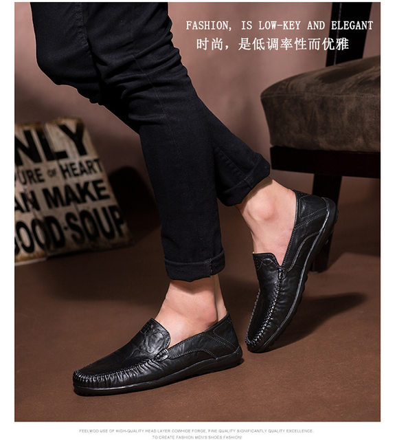 2021 New Slip-On Soft Leather Soft Sole Genuine Cowhide Peaches Men's Large Size Non-Slip Casual British Leather Shoes