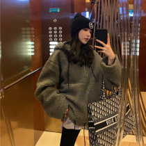 Lazy Wind Net Red Necropolis Women 2020 Winter New Loose Lovers blouses Korean version imitation lamb wool Lido hat jacket