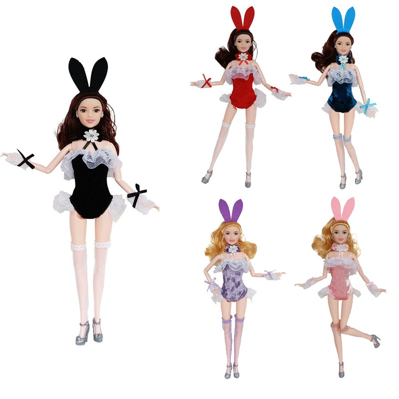 Wedding Dress Bunny Girl Pajamas Black Pink Bright Red Sexy Suit Suitable for 11.5inch Barbie 30Cmbarbi