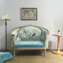 French solid wood sofa carved small apartment double living room balcony small sofa style American country retro furniture