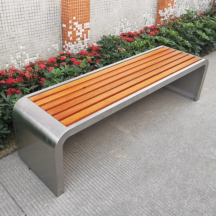 Outdoor bench stainless steel outdoor anti-corrosion solid wood finished stool WPC square leisure bench without backrest