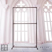 Double-layer floor-standing clothing store display rack gantry rack retro iron clothes hanger clothing display rack water pipe thickening