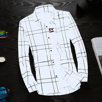 Spring white long-sleeved shirt mens Korean slim-fit handsome shirt trend mens mens jacket inch shirt clothes