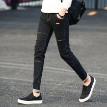 Summer black nine-point jeans mens Korean slim-fit pants tide brand mens elastic spring and autumn mens pants
