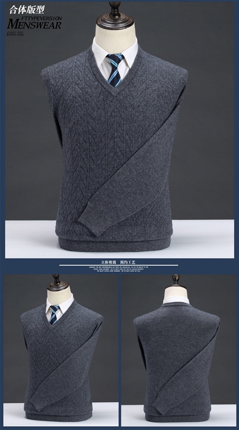 Chính hãng Ordos City 100% áo len cashmere nguyên chất nam mùa đông trung niên v cổ áo len dày áo giữ nhiệt nam