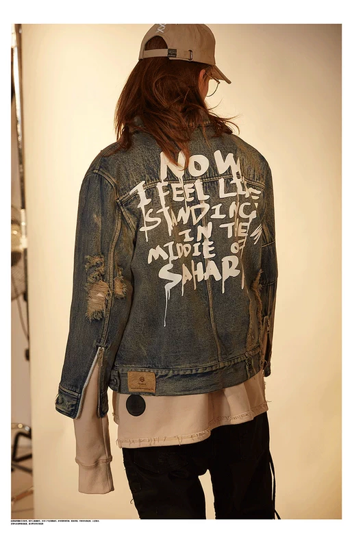 áo rét nam Áo khoác denim in họa tiết đường phố cao cấp CATSSTAC Áo khoác nam thương hiệu hợp thời trang Xuân Thu áo bò nam