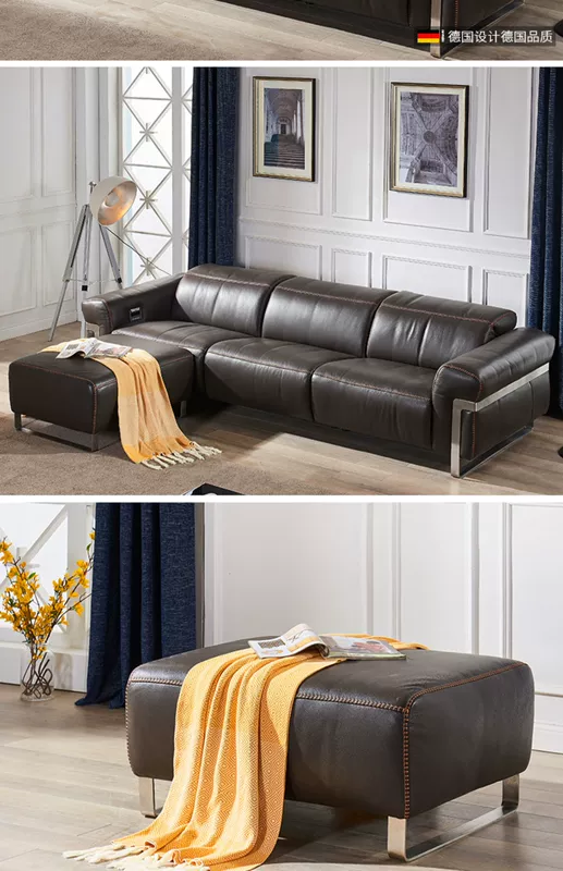 Đức xuống điện sofa da toàn bộ nhập khẩu lớp da bò nhẹ đầu tiên sang trọng kết hợp phòng khách hạng nhất chức năng cabin toàn da - Ghế sô pha