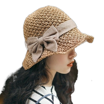 Cap children Summer small frescoed beach hat straw hat Little along Fishermans hat minimalist bow tie Korean tie 100 lap sun hat