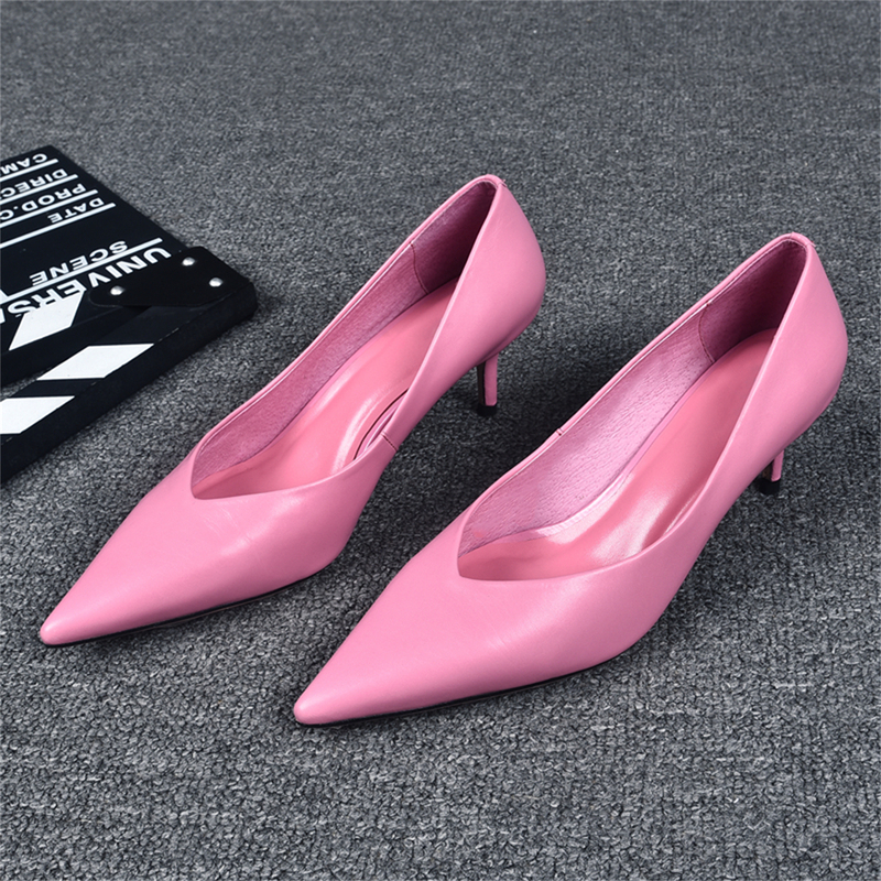 French-Style Small High-Heeled Shoes with a Unique Design, Made of Calfskin, Pointed Toe, Pink V-Shaped, Elegant Goddess-Like Fairy-Style Single Shoes for Women French-Style Small High-Heeled Shoes with a Unique Design, Made of Calfskin, Pointed Toe, Pink V-Shaped, Elegant Goddess-Like Fairy-Style Single Shoes for Women