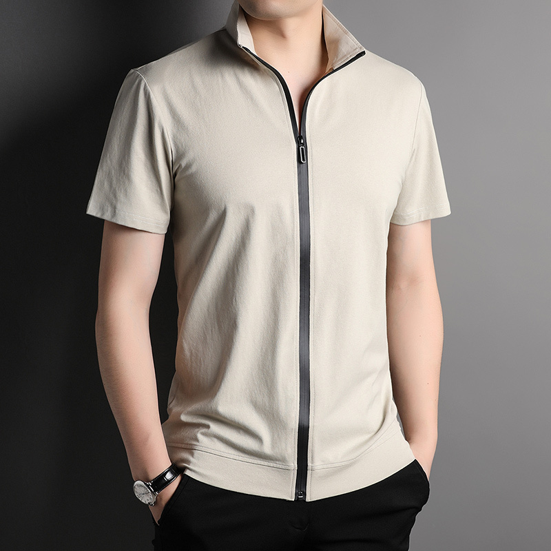 Short-Sleeved T-Shirt for Men with Stand Collar, Zipper, 2026 Summer New Trendy Thin Solid Color Casual Top, Simple Style Short-Sleeved T-Shirt for Men with Stand Collar, Zipper, 2026 Summer New Trendy Thin Solid Color Casual Top, Simple Style