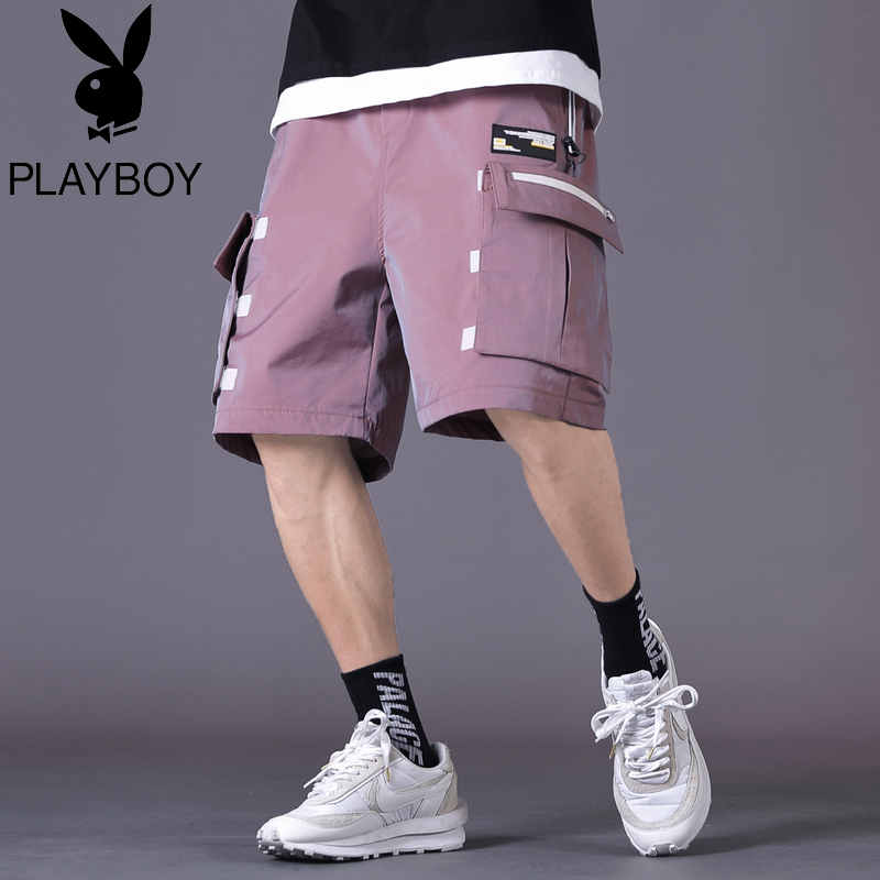 Playboy màu gradient bảo hộ lao động đầy màu sắc quần short bé trai laze ins phản chiếu thương hiệu thủy triều lỏng giản dị quần năm điểm