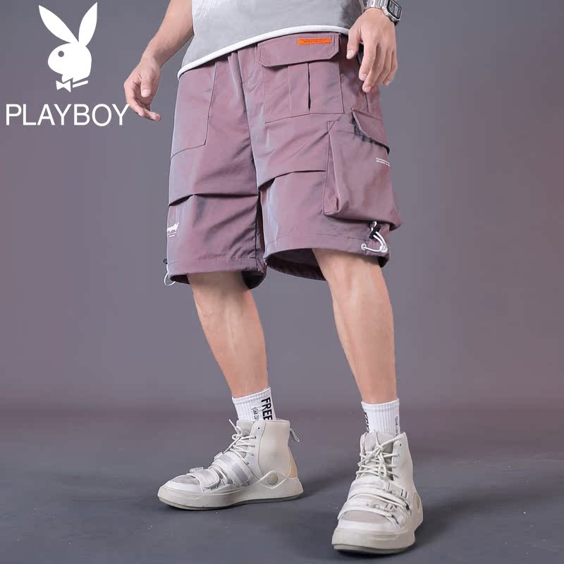 Quần soóc dùng hàng Playboy mùa hè của nam giới loose-fitting ins sóng màu năm điểm quần nam bãi biển mặc quần