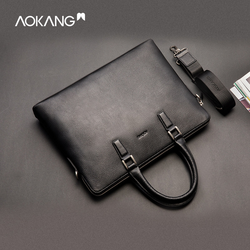 Okom Men's Bag New Genuine Leather Briefcase Handbag single shoulder inclined satchel bag Business bag headlining Bull Leather Cross