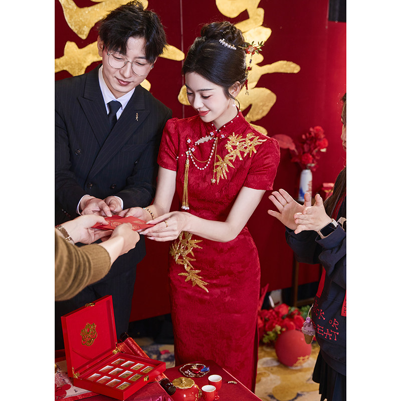 Красное платье для тостов cheongsam, маленькое свадебное платье для невесты, новинка 2025, юбка для помолвки, новое китайское свадебное повседневное зимнее