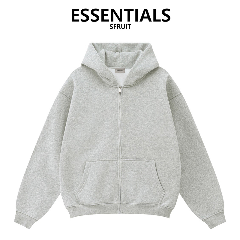 Essentials Sfruit American-Style Heavyweight Zipper Sweatshirt Solid Color Unisex Loose Couple Hooded Jacket Fog