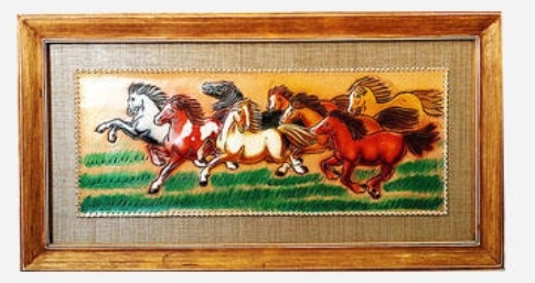 Mongolian craft gift ornaments Mongolian special gift Mongolian leather painting Bajun map handmade leather carving decorative painting