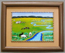 Mongolian handicraft art decoration painting Mongolian cow leather painting genuine leather handmade sirim river