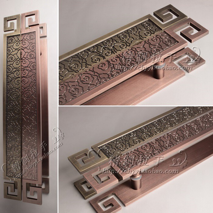 Chinese style Xiangyun bronze carving big handle Modern retro glass door handle Antique sliding door wooden door handle