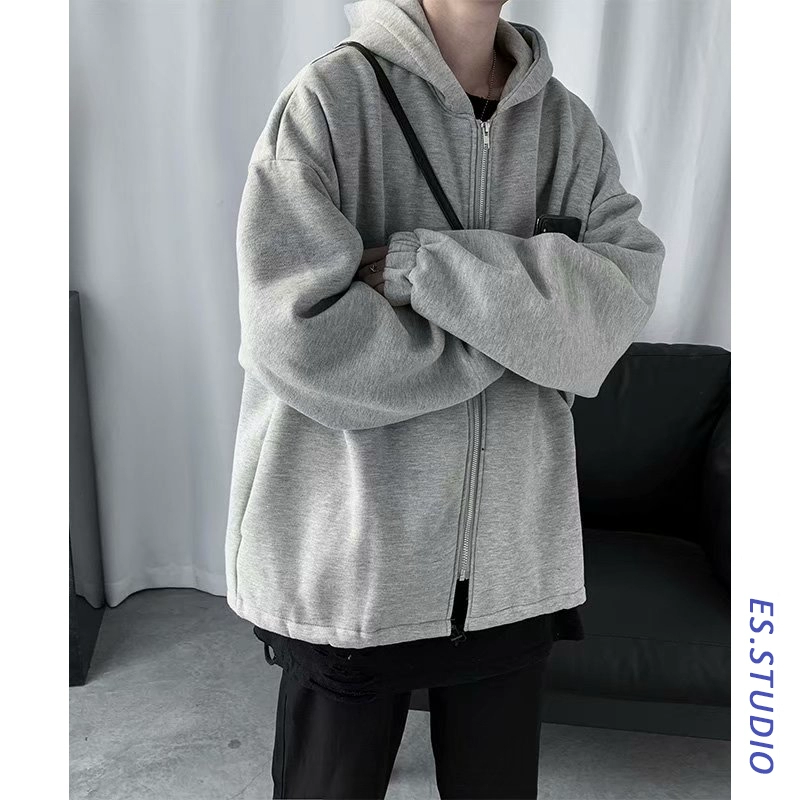 Phiên bản Hàn Quốc của mùa xuân áo khoác cardigan in thủy triều thương hiệu áo khoác phong cách Harajuku áo len nam hoang dã lỏng áo hoodie mỏng - Áo khoác đôi