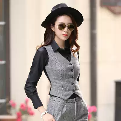2020 autumn and winter vintage women's wool woolen British style striped leather riding decoration vest