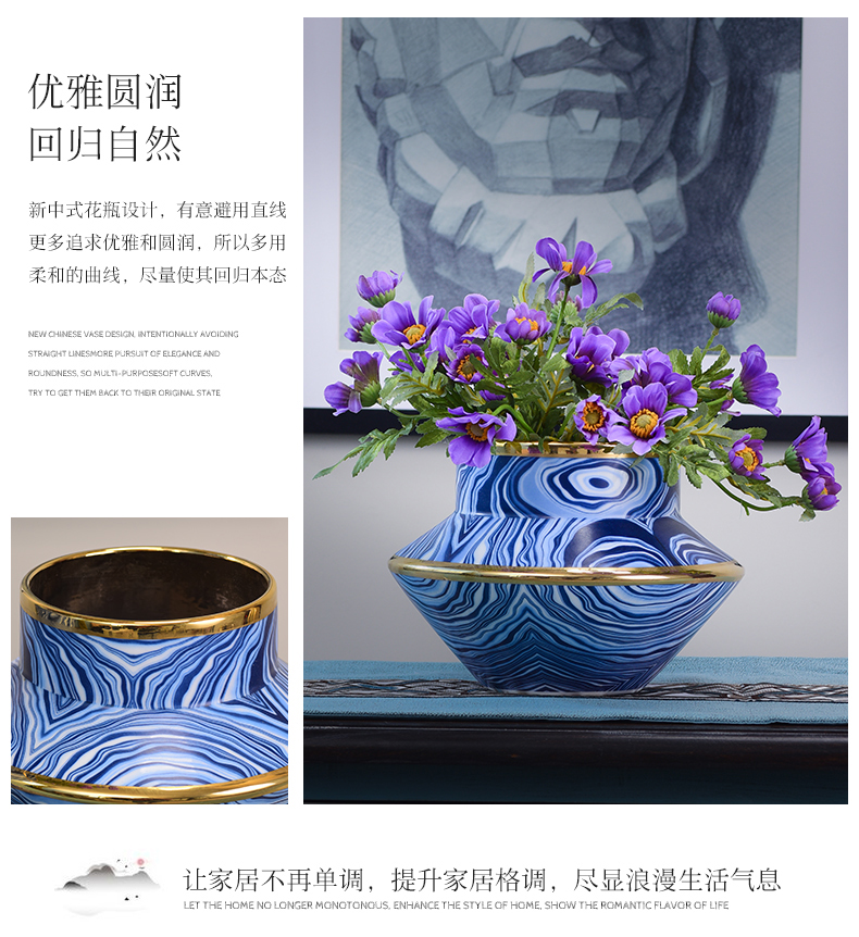 Jingdezhen agate grain ceramic vase light key-2 luxury furnishing articles flower arranging new Chinese style household table sitting room adornment ornament