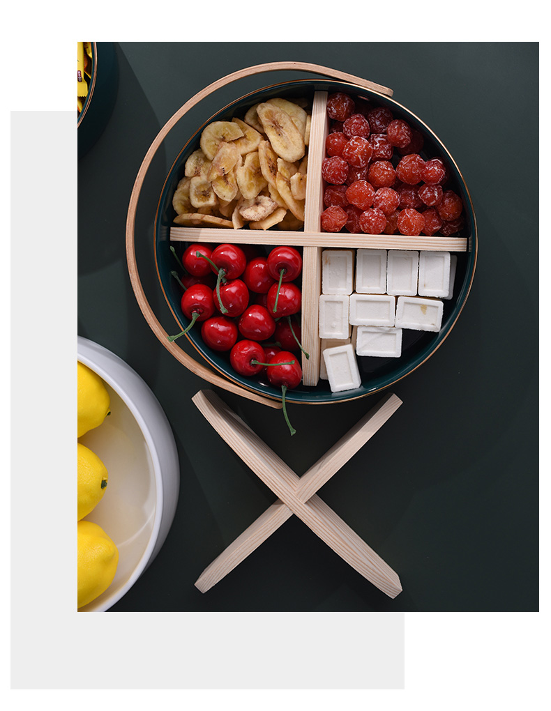 The Nordic ceramic portable fruit bowl creative living room table storage disc frame dried fruit snacks tea table plate decoration