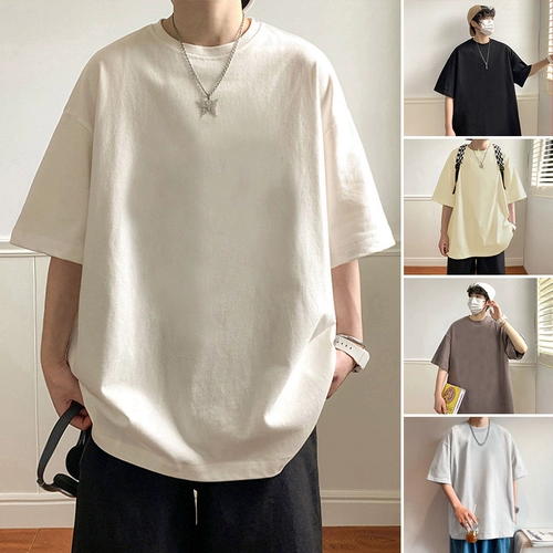 Хлопковая однотонная цветная приятная телу брендовая футболка с коротким рукавом, оверсайз